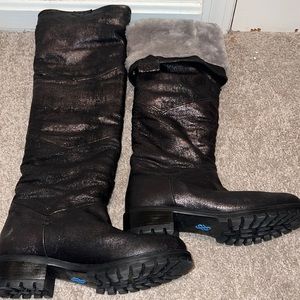 Ross & snow knee high tall boots italian leather size 8 metallic black